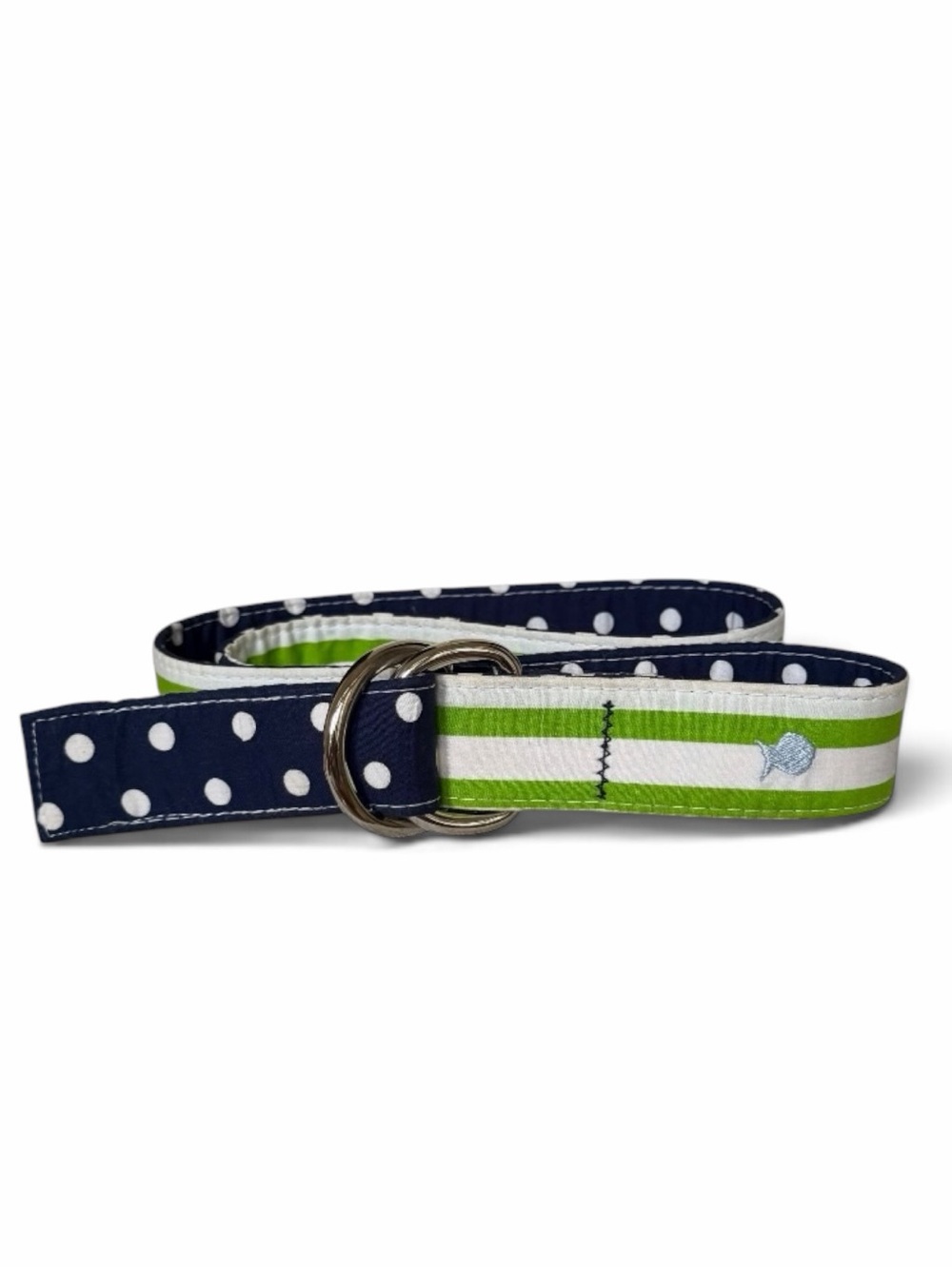 Maax Blue Fish River Reversible Preppy D-Ring Ribbon Belt